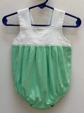 The Beaufort Bonnet Company White and Mint Green Baby bubble Romper